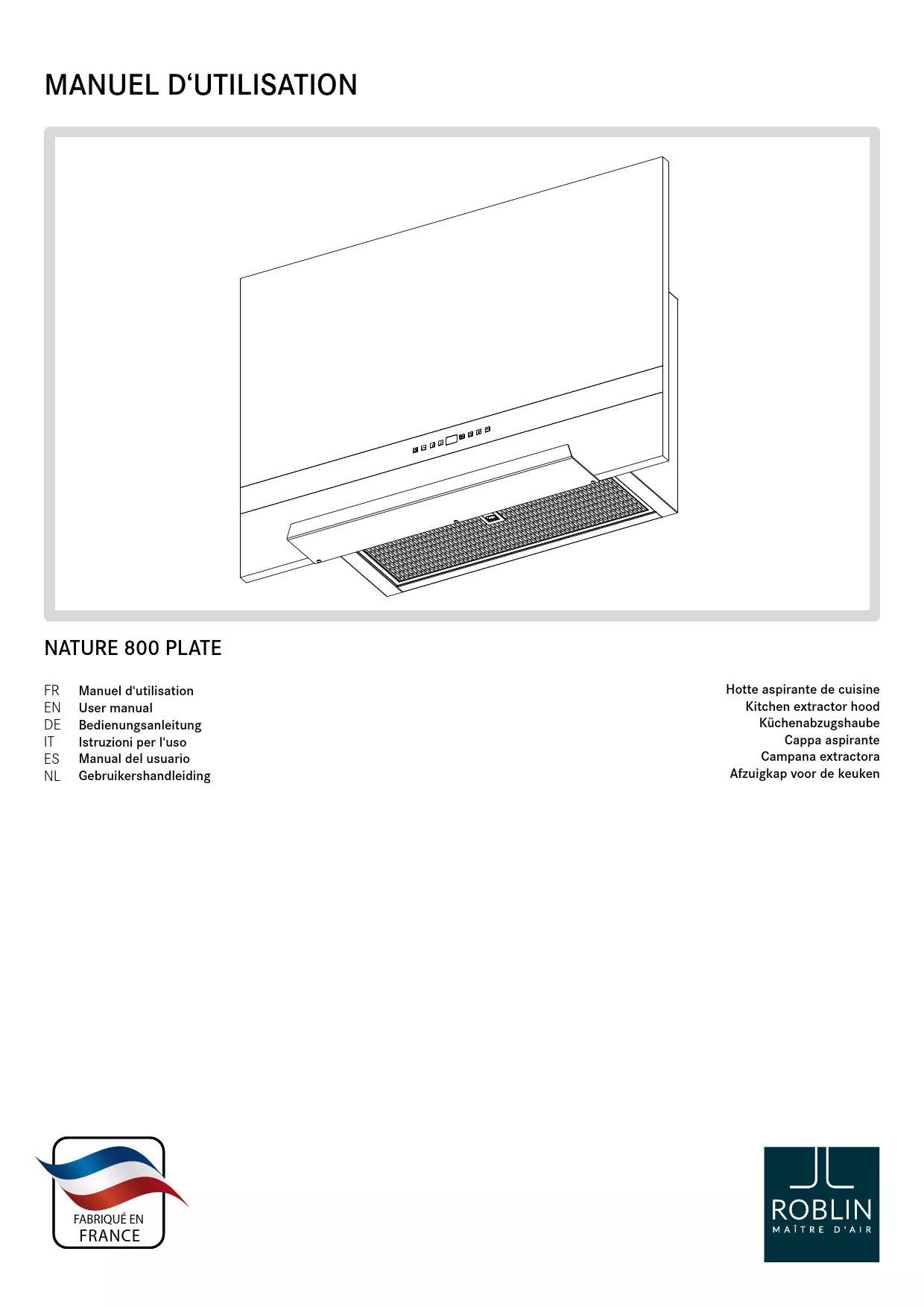 Mode d'emploi ROBLIN NATURE PLATE 800