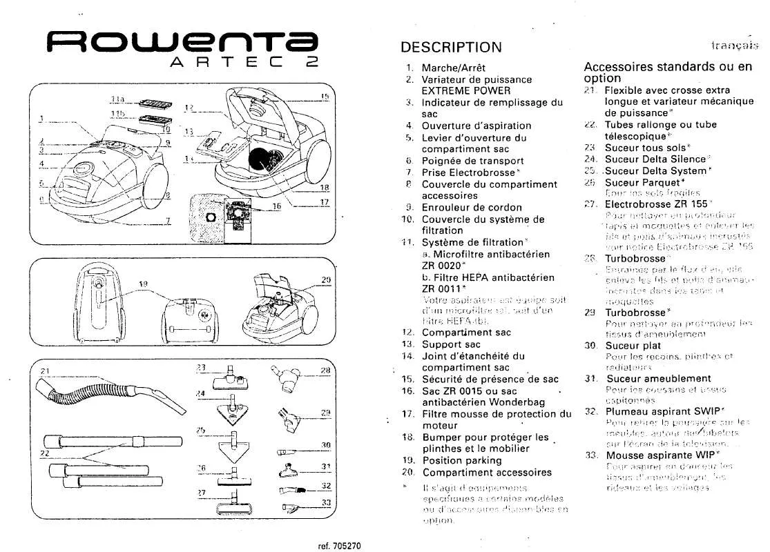 Mode d'emploi ROWENTA ARTEC 2