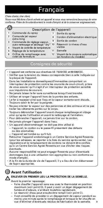 Mode d'emploi ROWENTA DX 8110