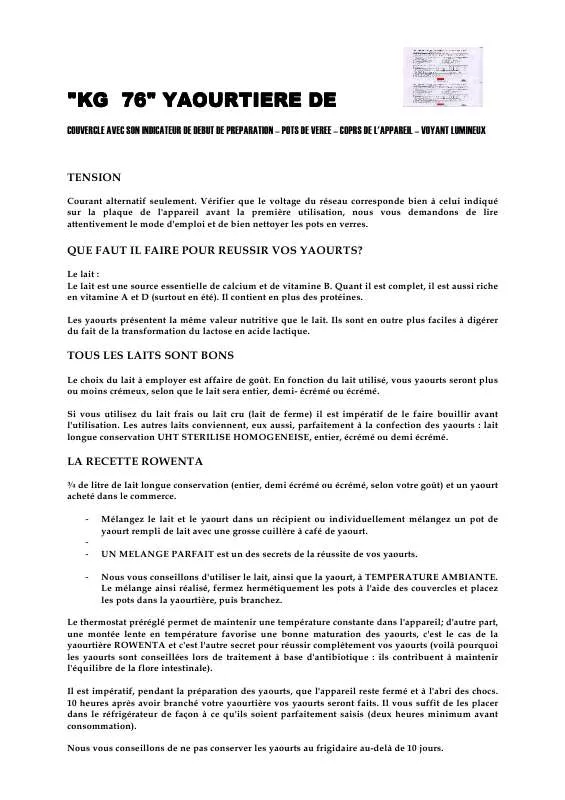 Mode d'emploi ROWENTA KG 76