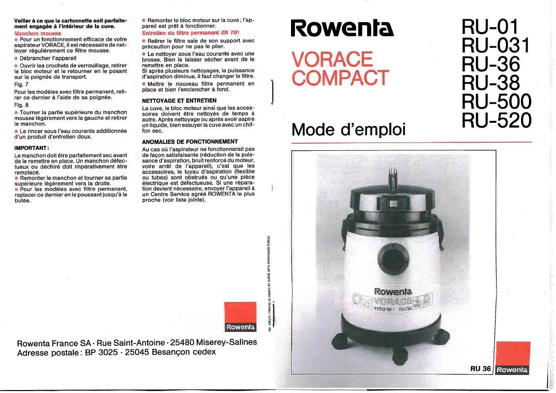 Mode d'emploi ROWENTA RU 5