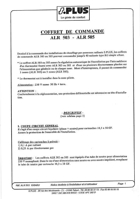 Mode d'emploi S.PLUS ALR 503