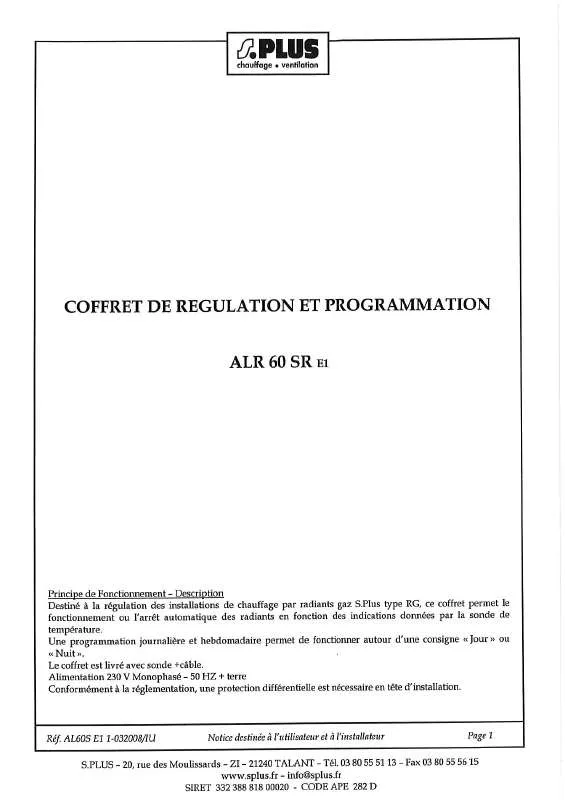 Mode d'emploi S.PLUS ALR 60 SR E1