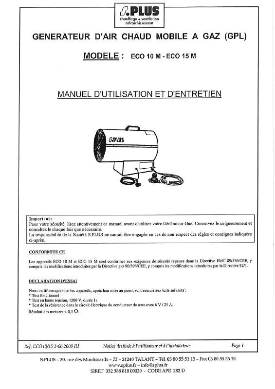 Mode d'emploi S.PLUS ECO 15 M