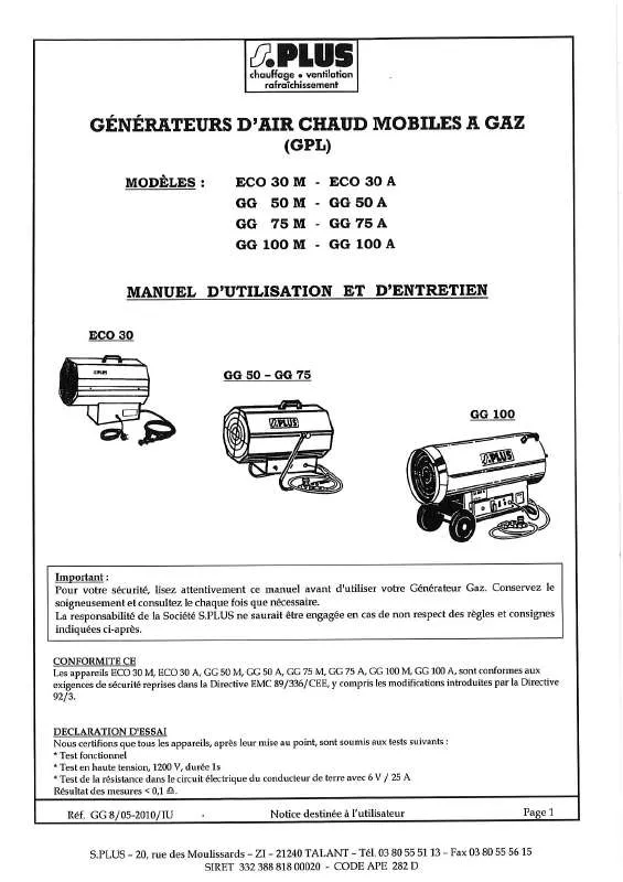 Mode d'emploi S.PLUS ECO 30 A