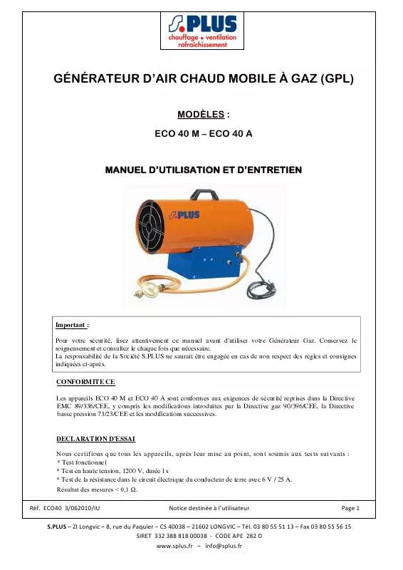 Mode d'emploi S.PLUS ECO 40 A