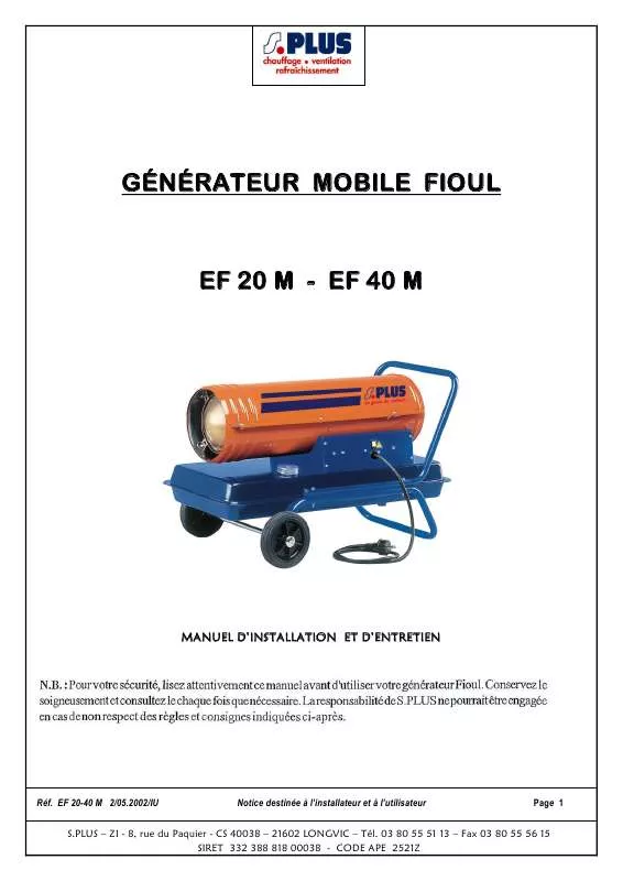 Mode d'emploi S.PLUS EF 20 M