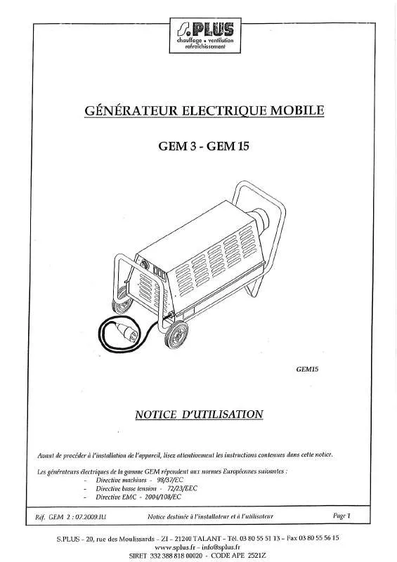 Mode d'emploi S.PLUS GEM 15