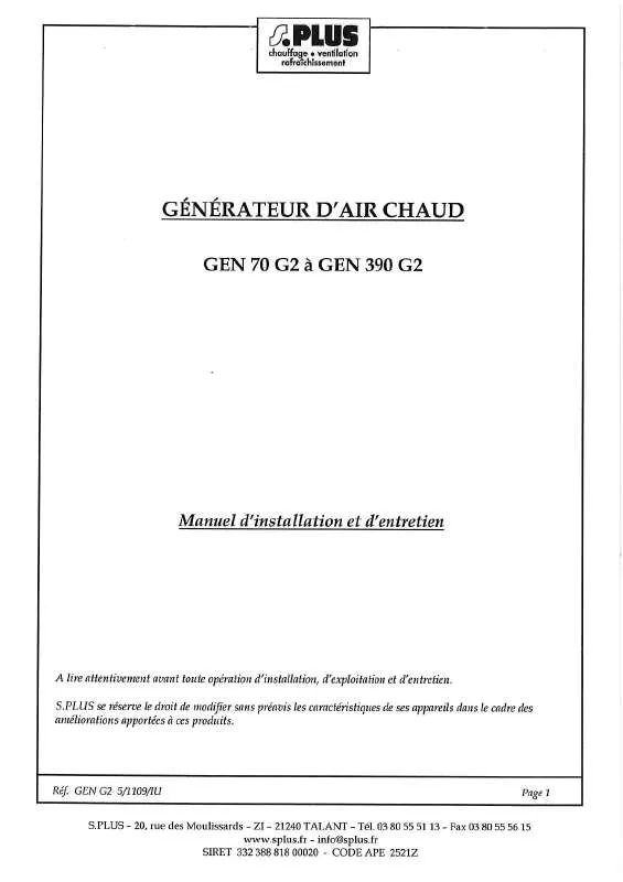 Mode d'emploi S.PLUS GEN 160 G2