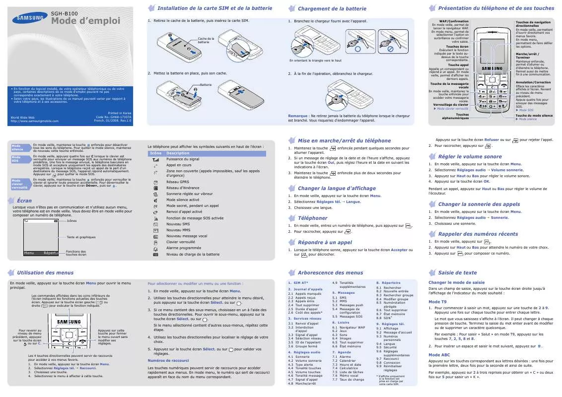 Mode d'emploi SAMSUNG B100