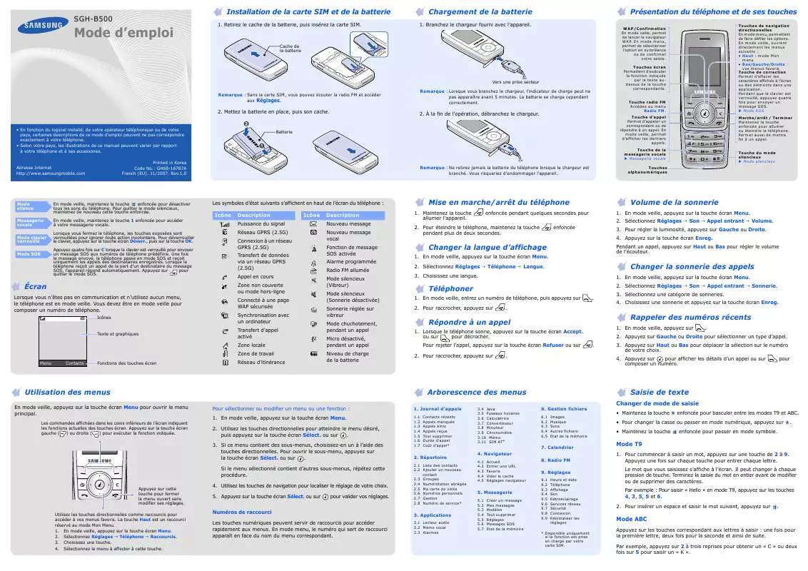 Mode d'emploi SAMSUNG B500