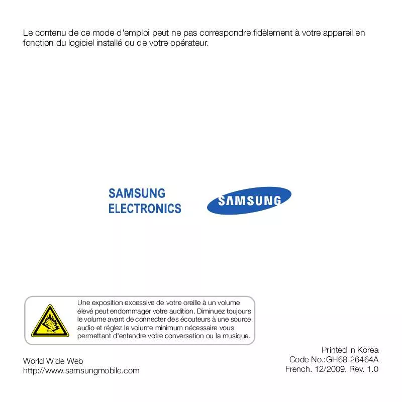 Mode d'emploi SAMSUNG B7610 OMNIA QWERTY