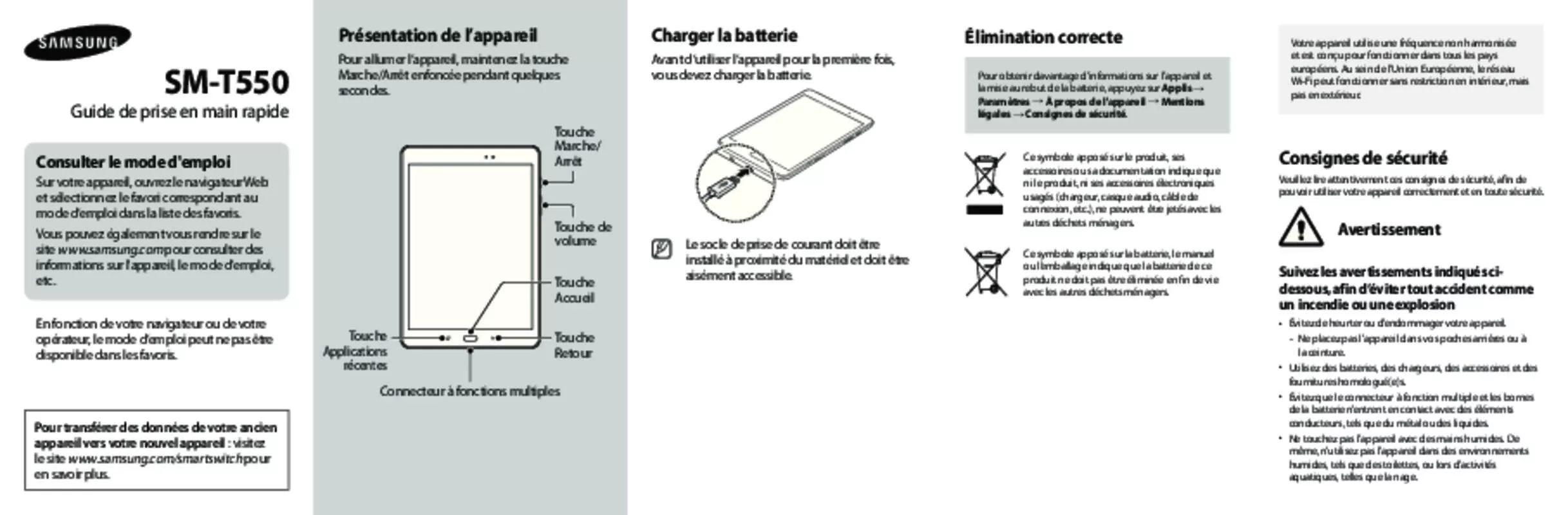 Mode d'emploi SAMSUNG GALAXY TAB A 9,7 POUCES WI-FI- SM-T550