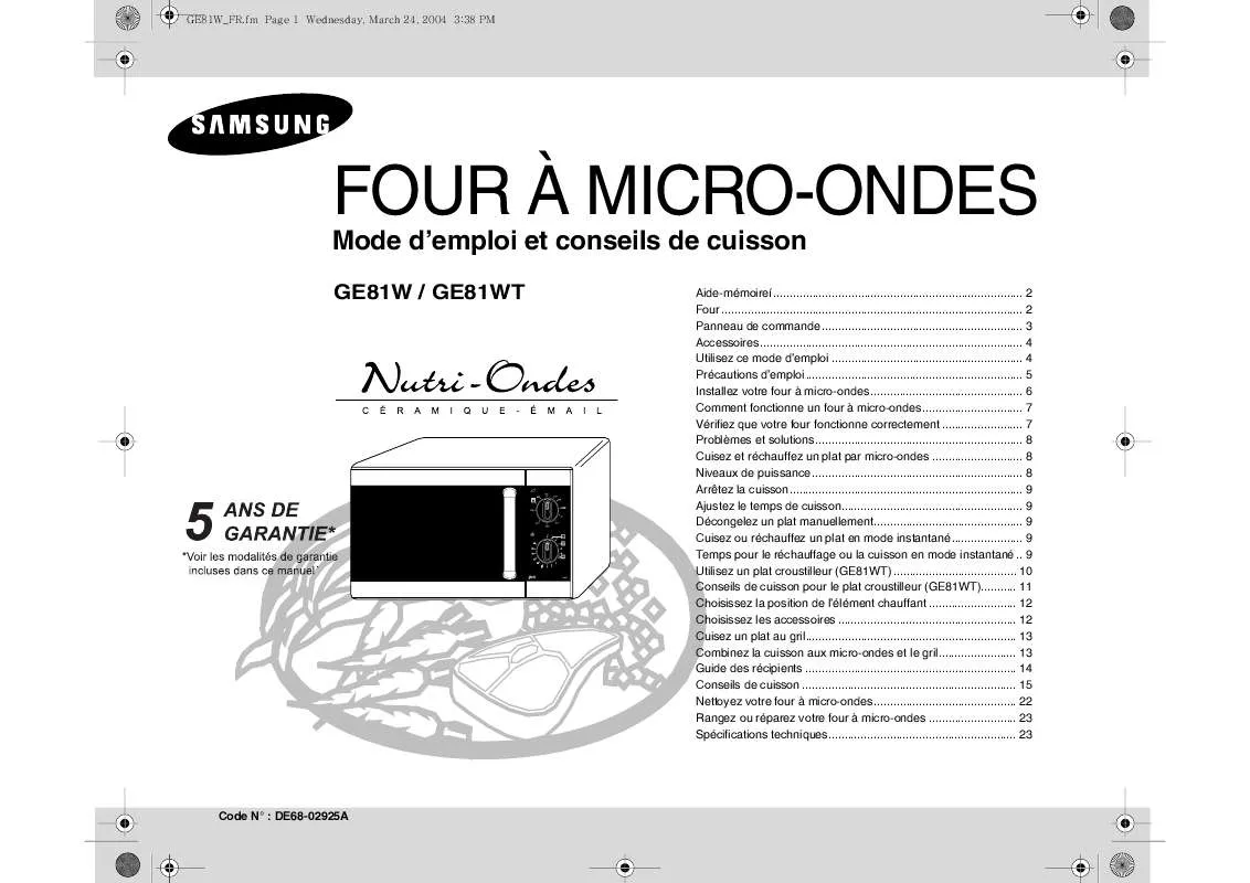 Mode d'emploi SAMSUNG GE81W-S