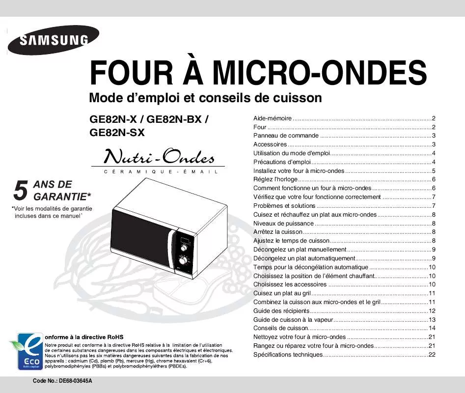 Mode d'emploi SAMSUNG GE82N