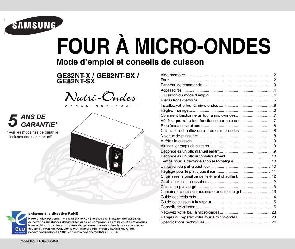 Mode d'emploi SAMSUNG GE82NT-SX