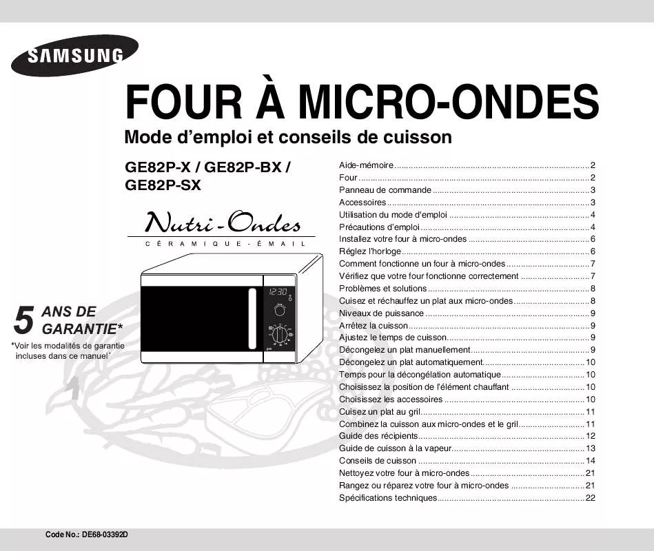 Mode d'emploi SAMSUNG GE82P-SX