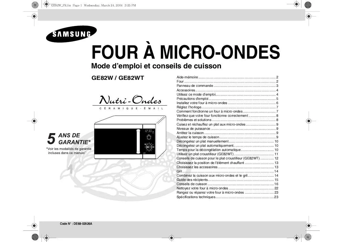 Mode d'emploi SAMSUNG GE82WT