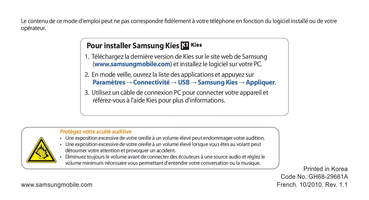 Mode d'emploi SAMSUNG GT-S5330