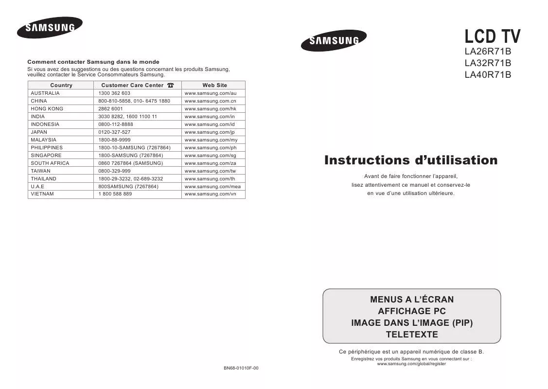 Mode d'emploi SAMSUNG LA26R71B