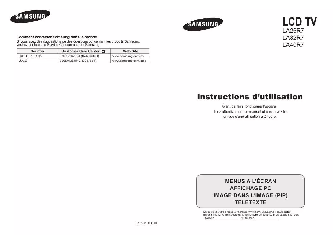 Mode d'emploi SAMSUNG LA26R71BA