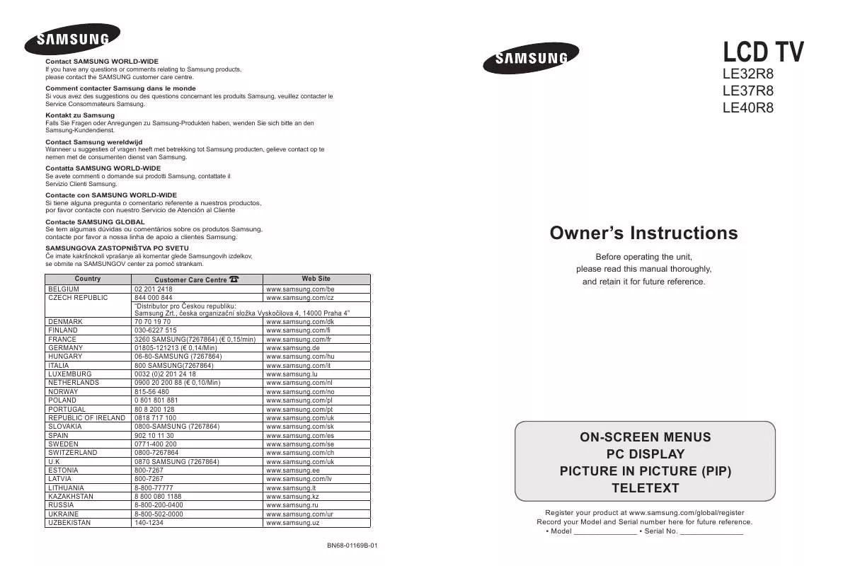 Mode d'emploi SAMSUNG LE 40R86WD