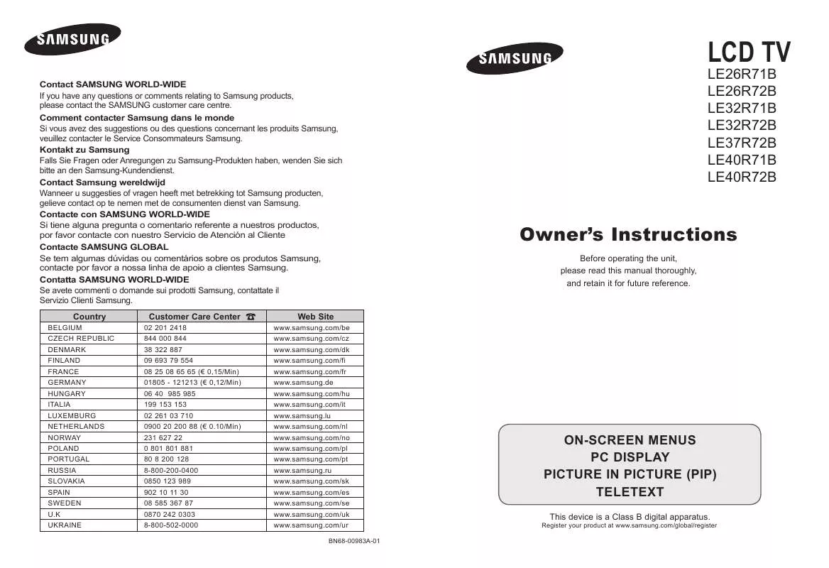 Mode d'emploi SAMSUNG LE-26R71B