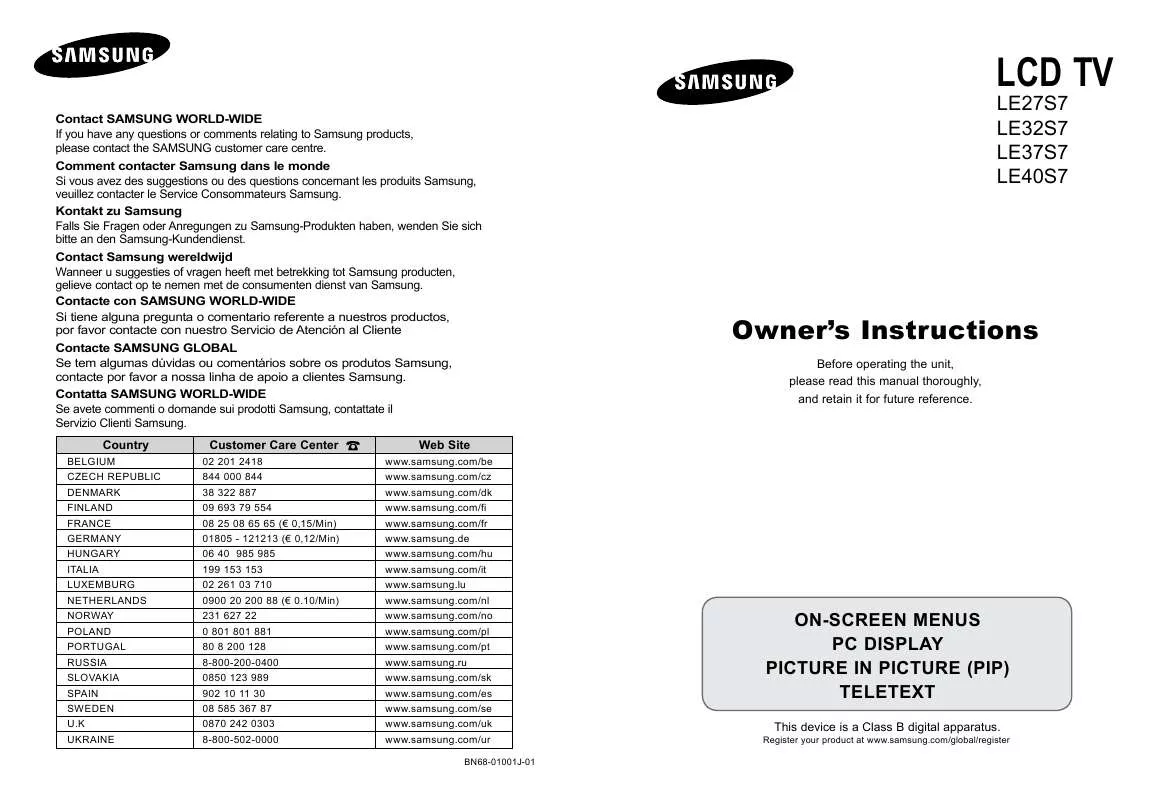 Mode d'emploi SAMSUNG LE-40S71B