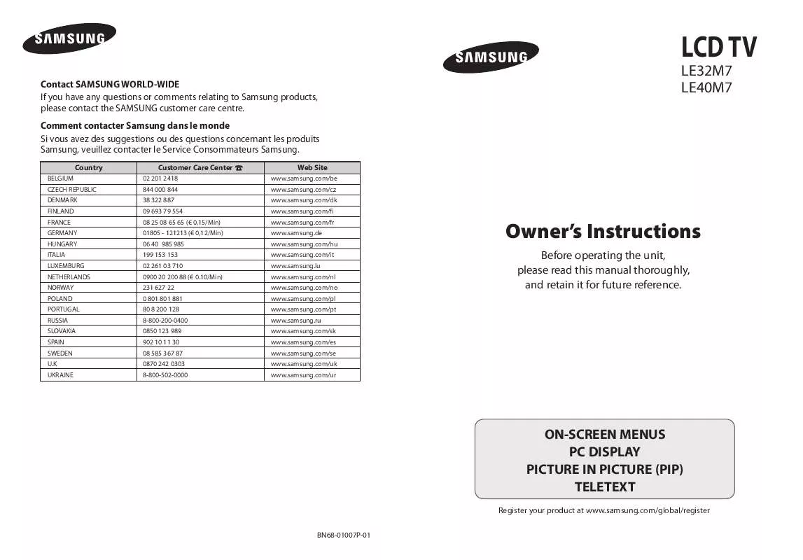 Mode d'emploi SAMSUNG LE32M73BD