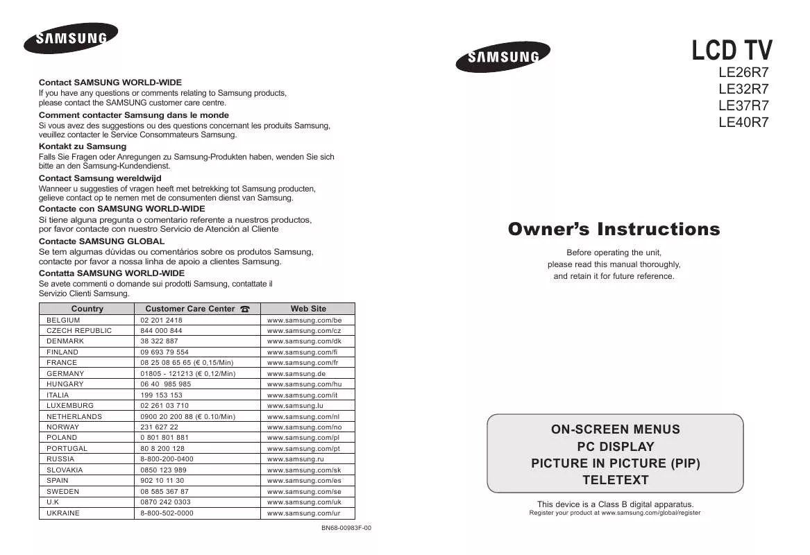 Mode d'emploi SAMSUNG LE32R76B