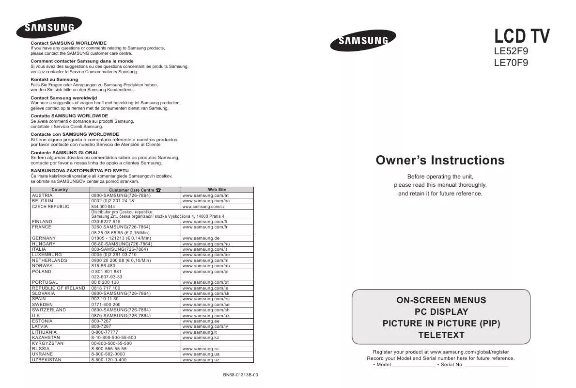 Mode d'emploi SAMSUNG LE70F96BD