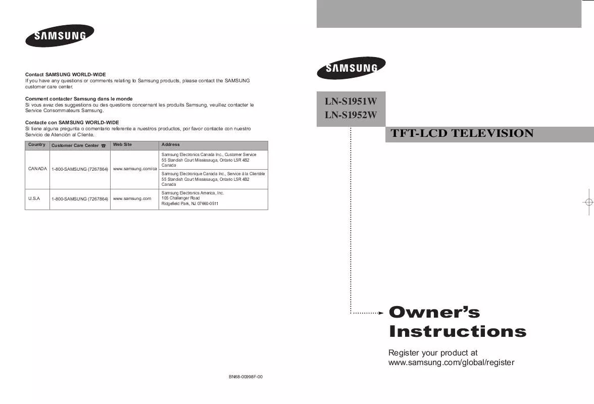 Mode d'emploi SAMSUNG LN-S1952W