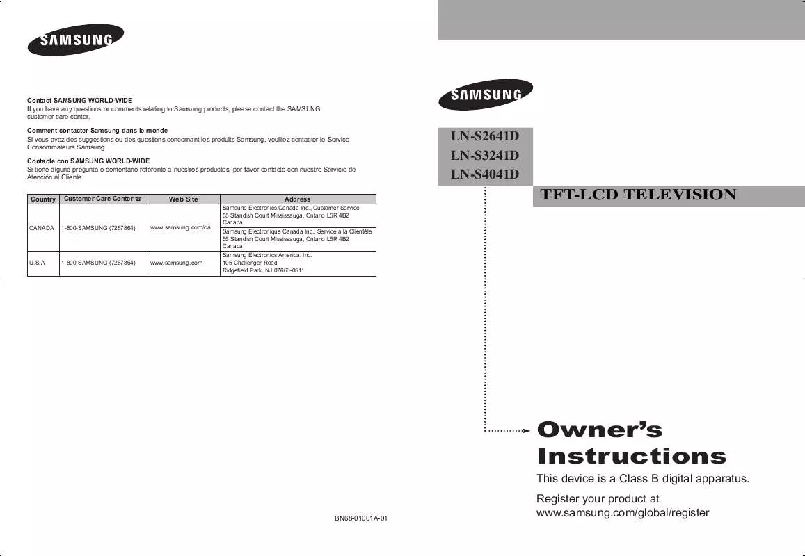 Mode d'emploi SAMSUNG LN-S2641D