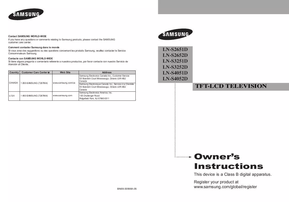 Mode d'emploi SAMSUNG LN-S2651D