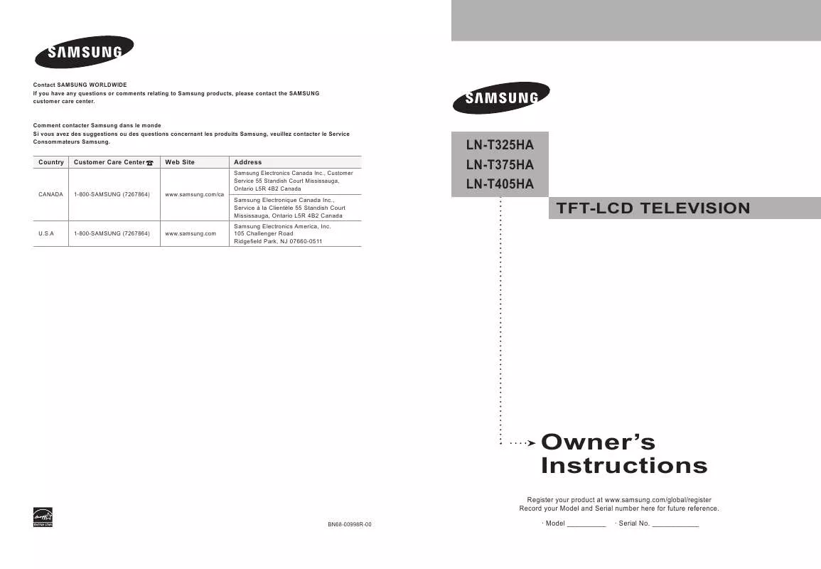 Mode d'emploi SAMSUNG LN-T375HA