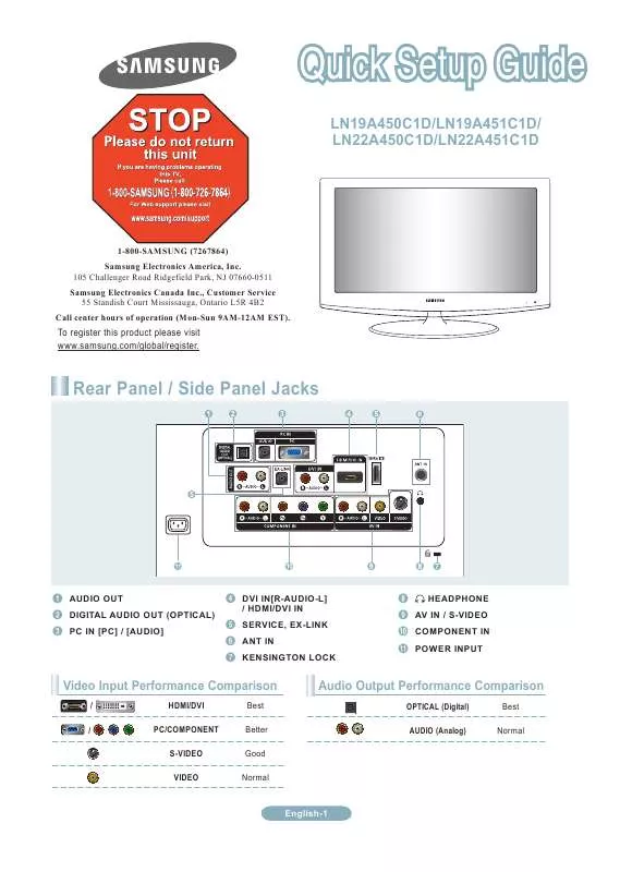 Mode d'emploi SAMSUNG LN19A451C1D