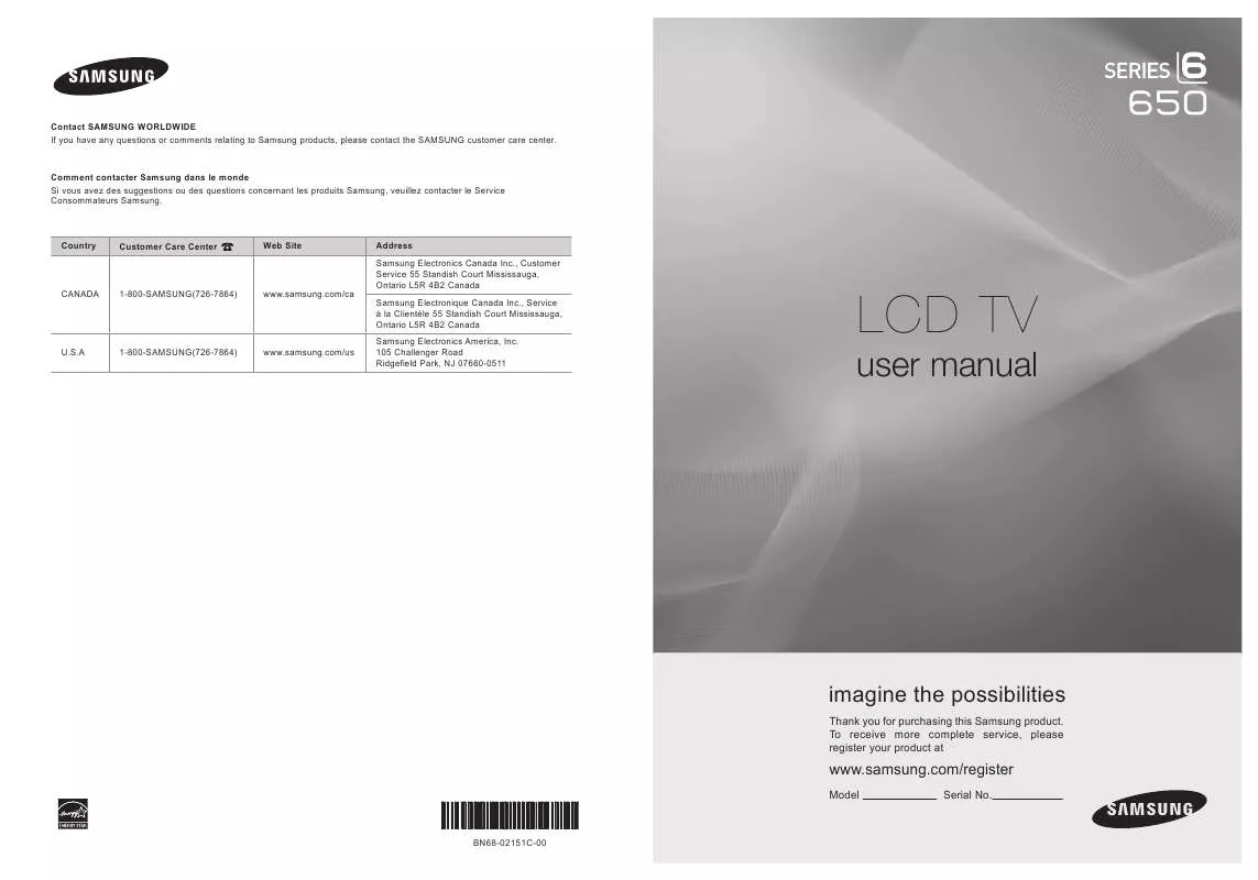 Mode d'emploi SAMSUNG LN19B650T6D