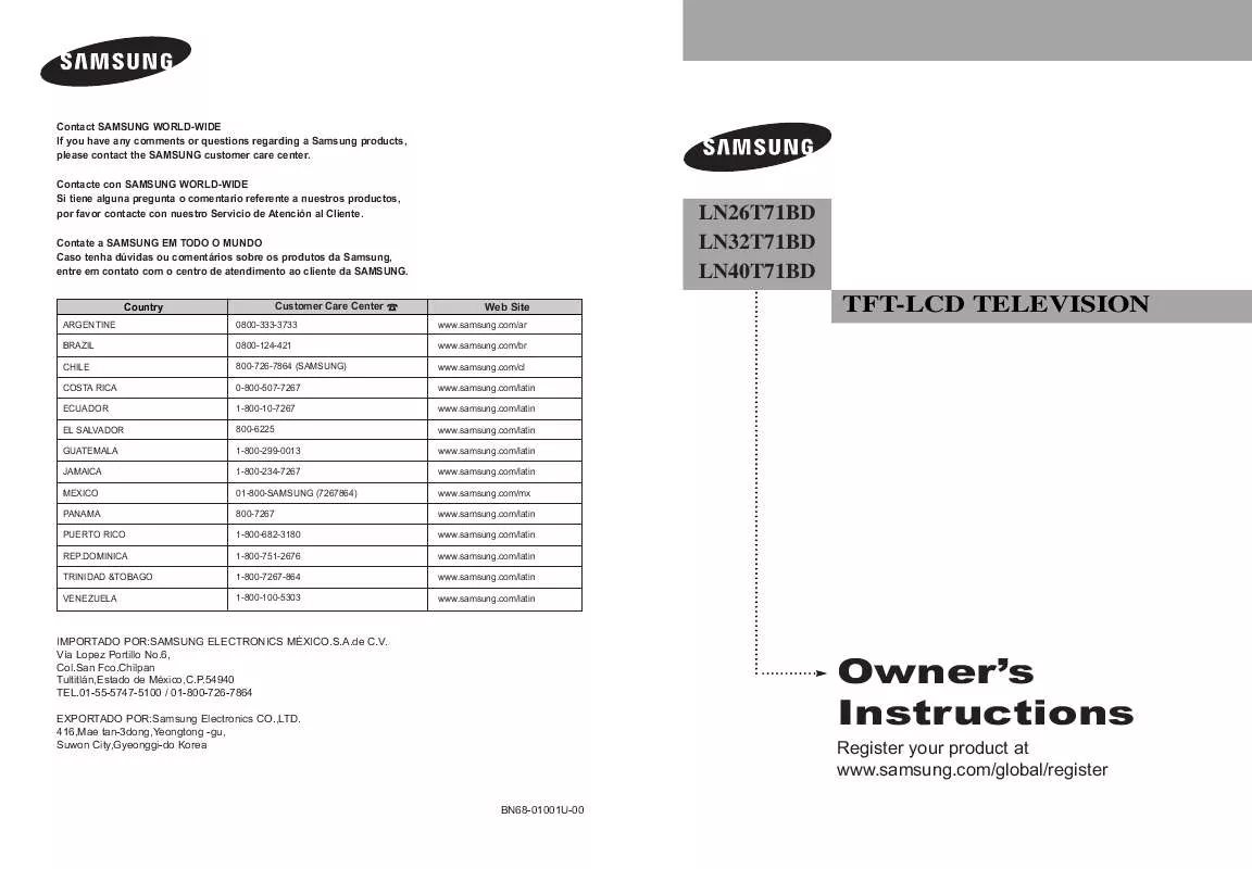 Mode d'emploi SAMSUNG LN26T71BD