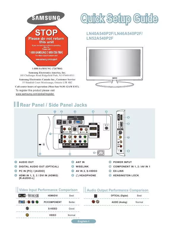 Mode d'emploi SAMSUNG LN40A540P2F