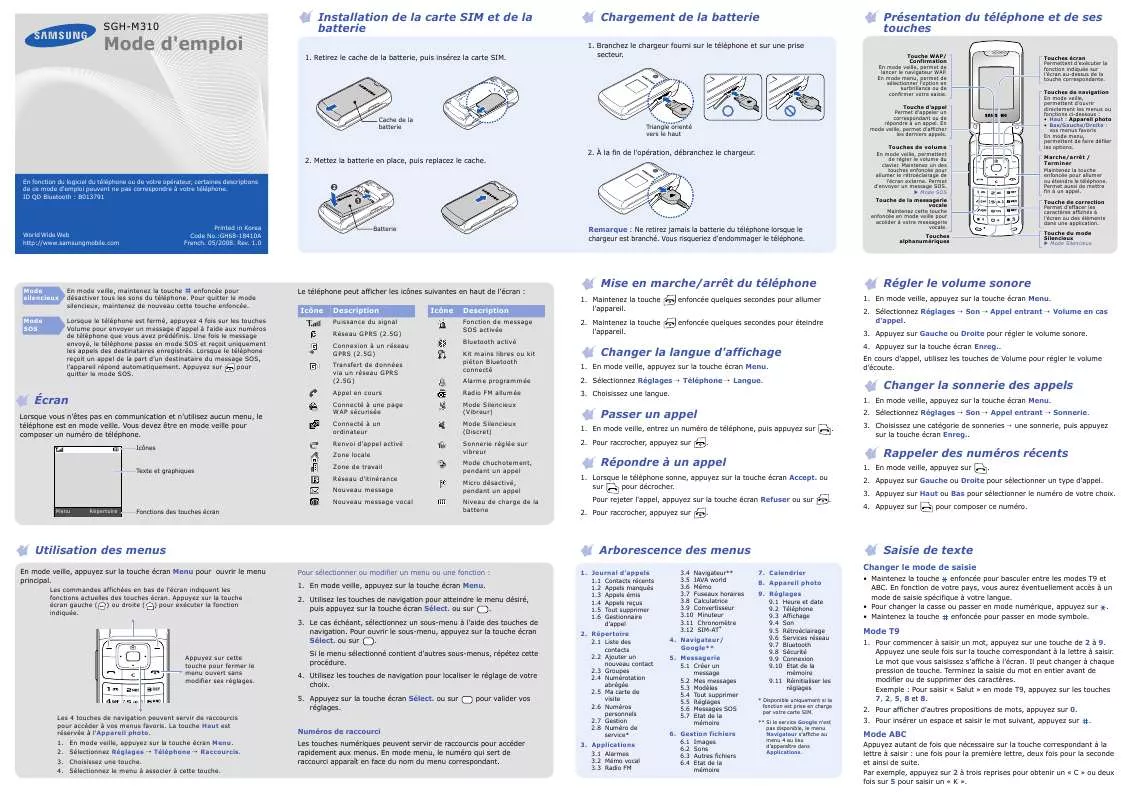 Mode d'emploi SAMSUNG M310 G