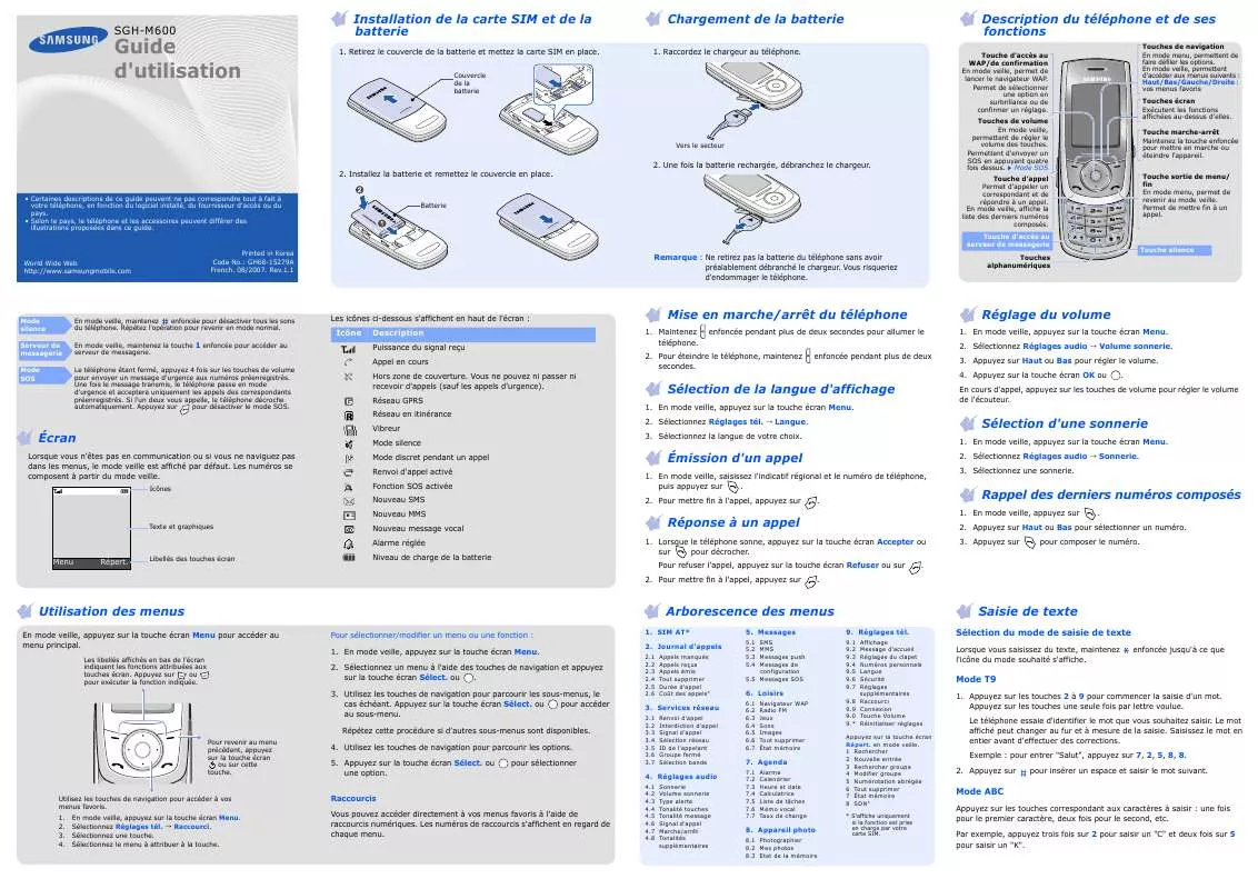 Mode d'emploi SAMSUNG M600 WINGO