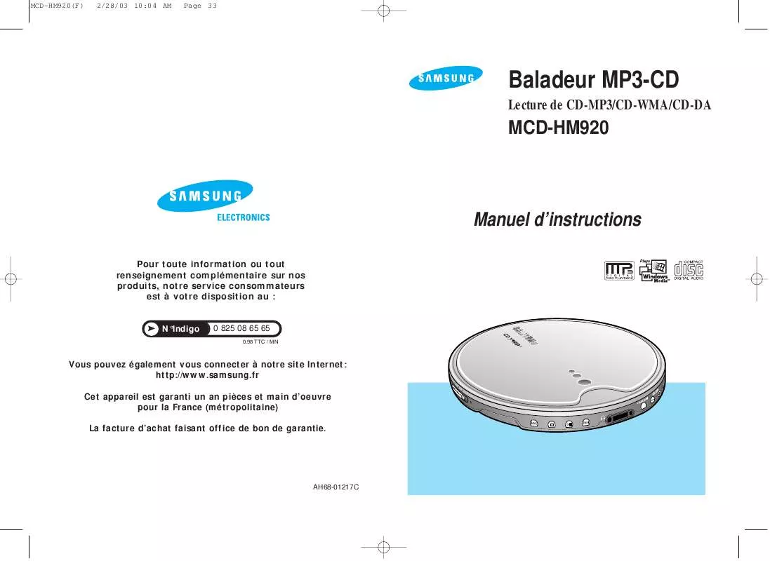 Mode d'emploi SAMSUNG MCD-HM920