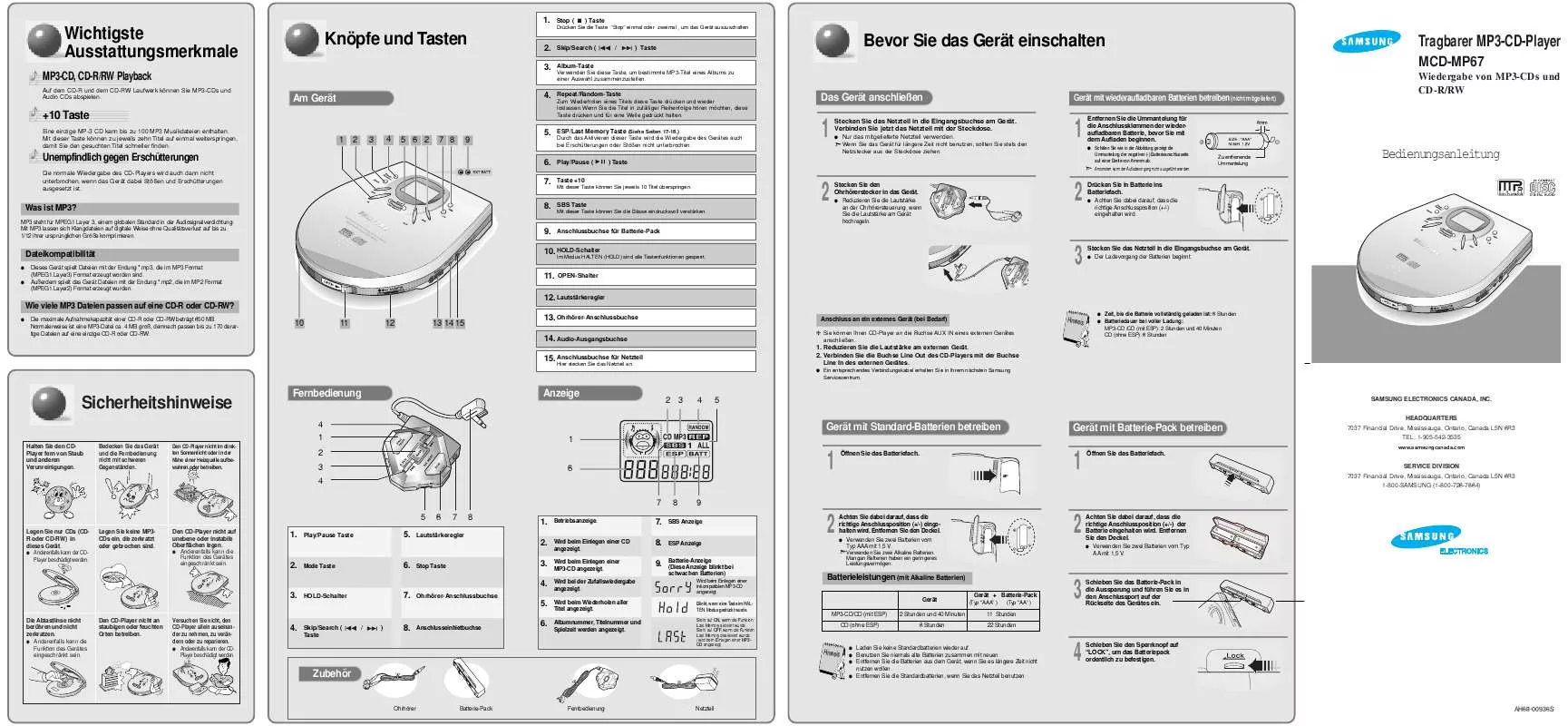 Mode d'emploi SAMSUNG MCD-MP67