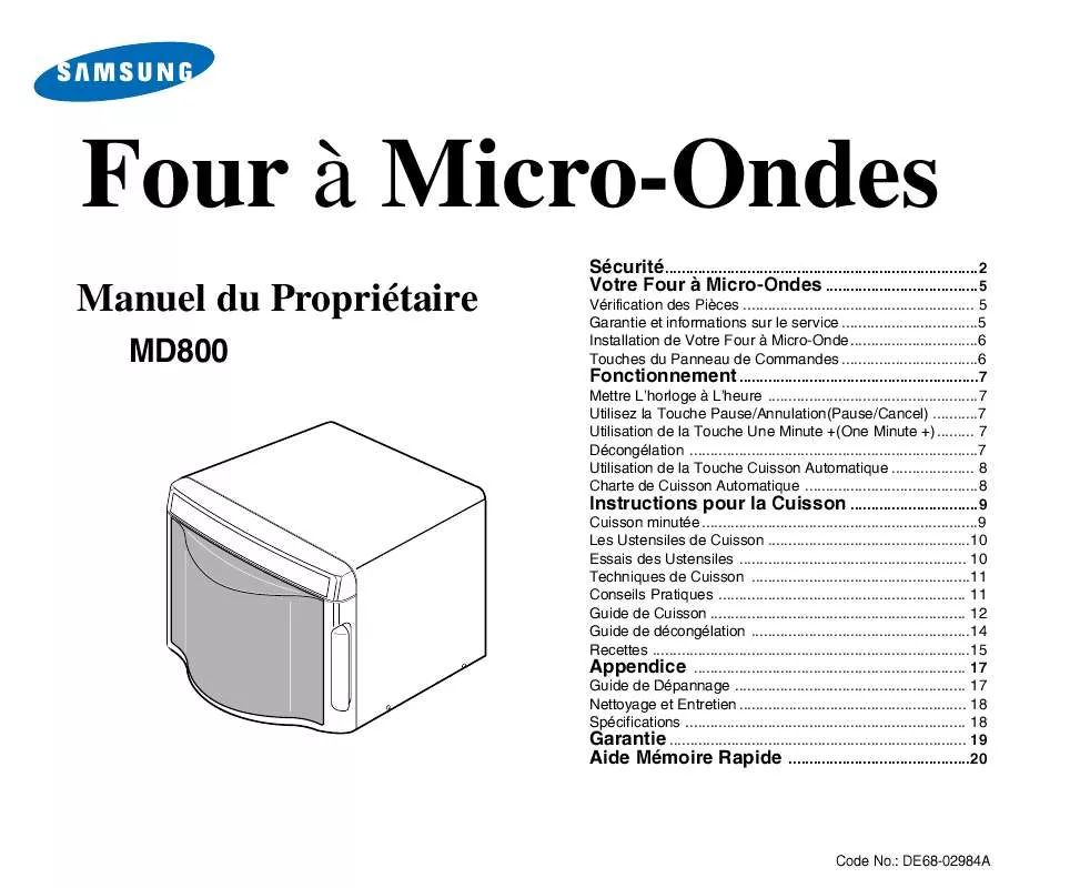 Mode d'emploi SAMSUNG MD800SC