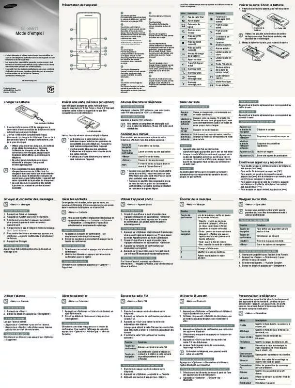 Mode d'emploi SAMSUNG MOBILE GALAXY S5611 