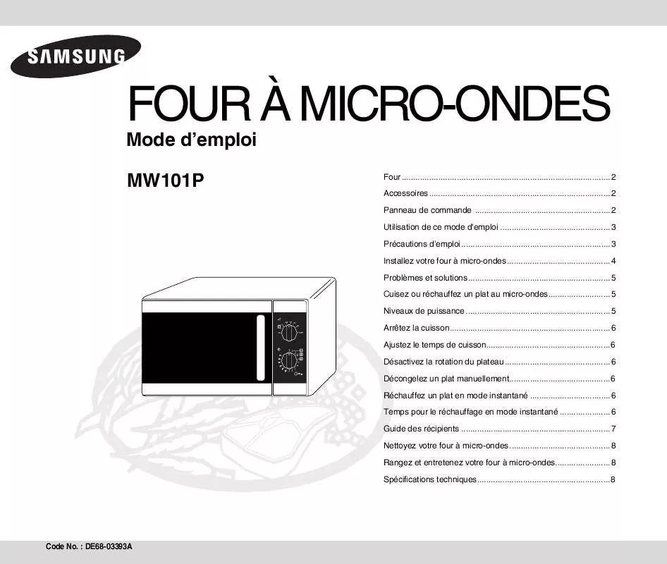 Mode d'emploi SAMSUNG MW101P-SX