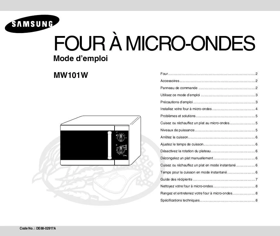 Mode d'emploi SAMSUNG MW101W-X