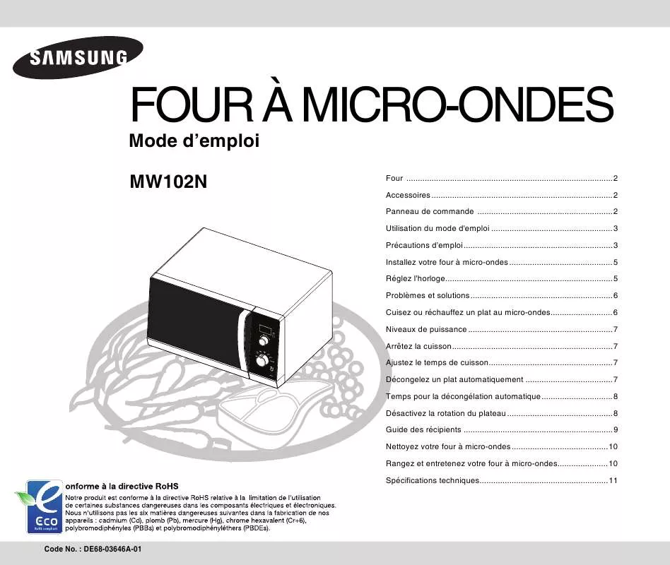 Mode d'emploi SAMSUNG MW102N-X