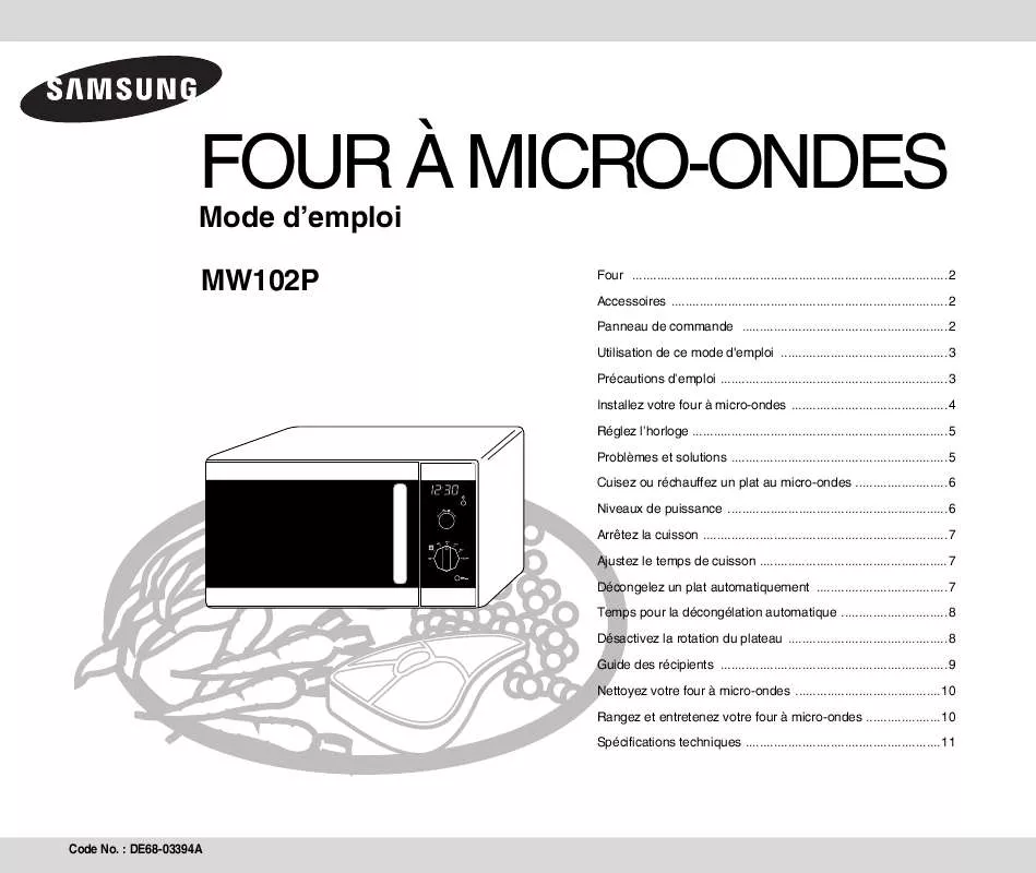 Mode d'emploi SAMSUNG MW102P-X