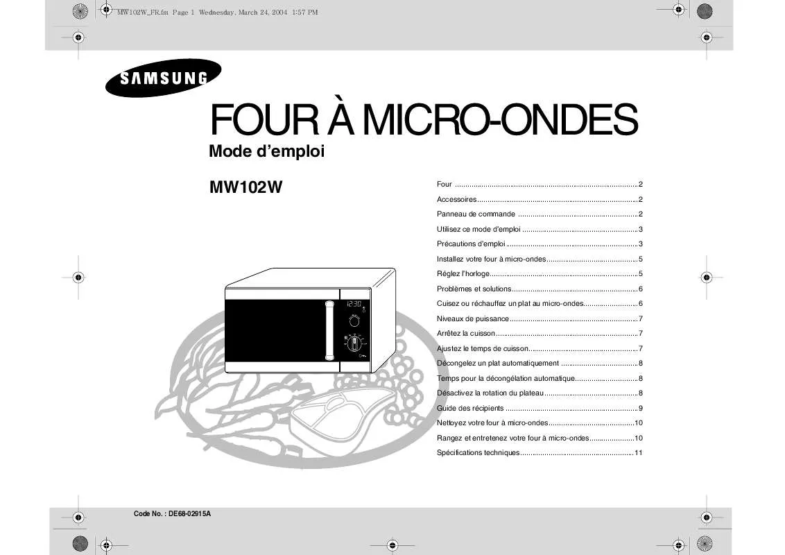 Mode d'emploi SAMSUNG MW102W